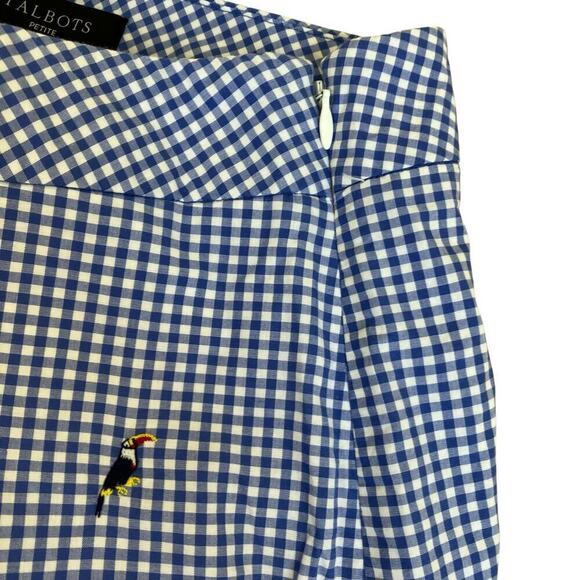 Talbots Sz 8P Blue Gingham Toucan Bird Embroidered Mini Skirt Preppy Fitted - Picture 7 of 16